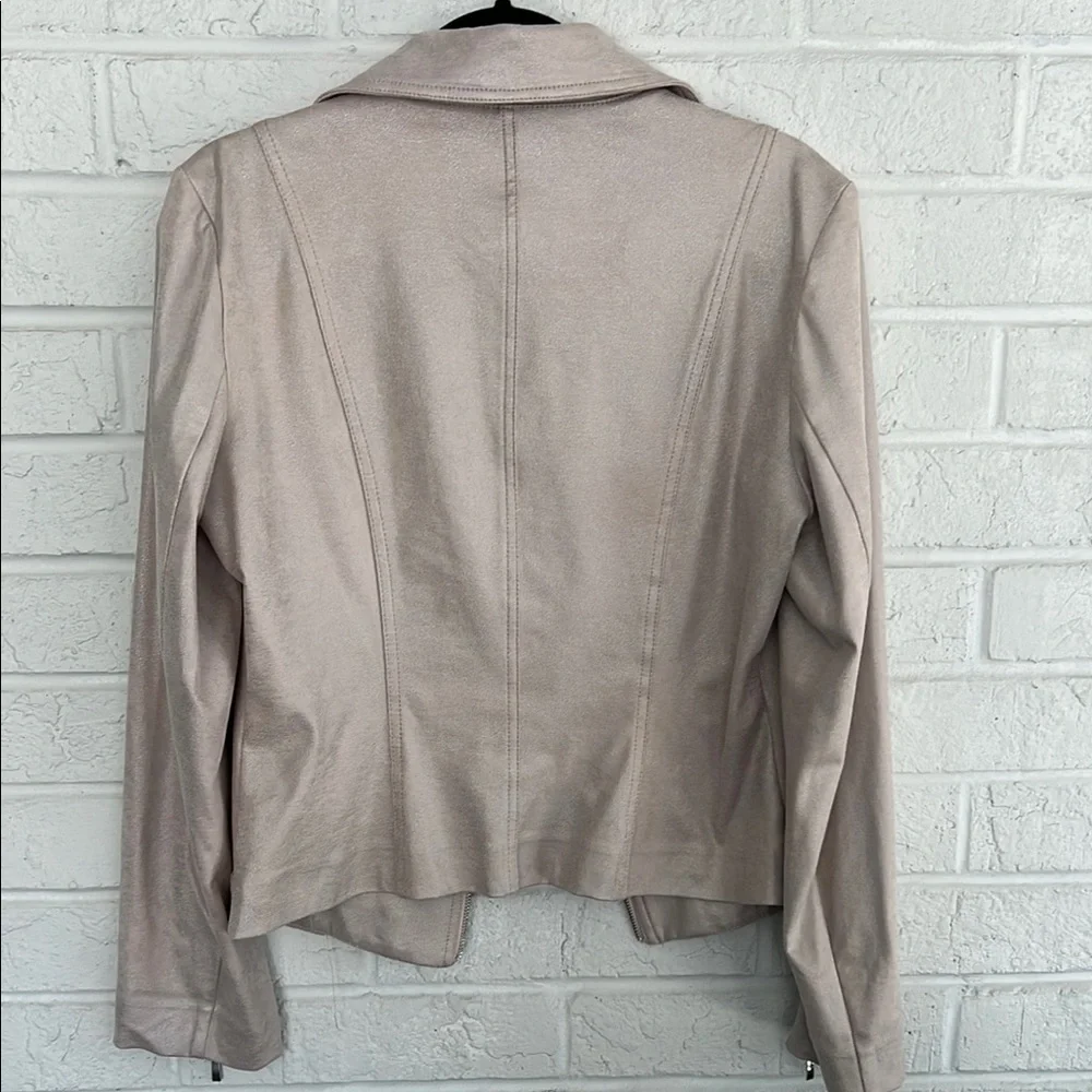 LG Light Pink Moto Jacket Asymmetrical Zipper Notched Lapels - Picture 2 of 5